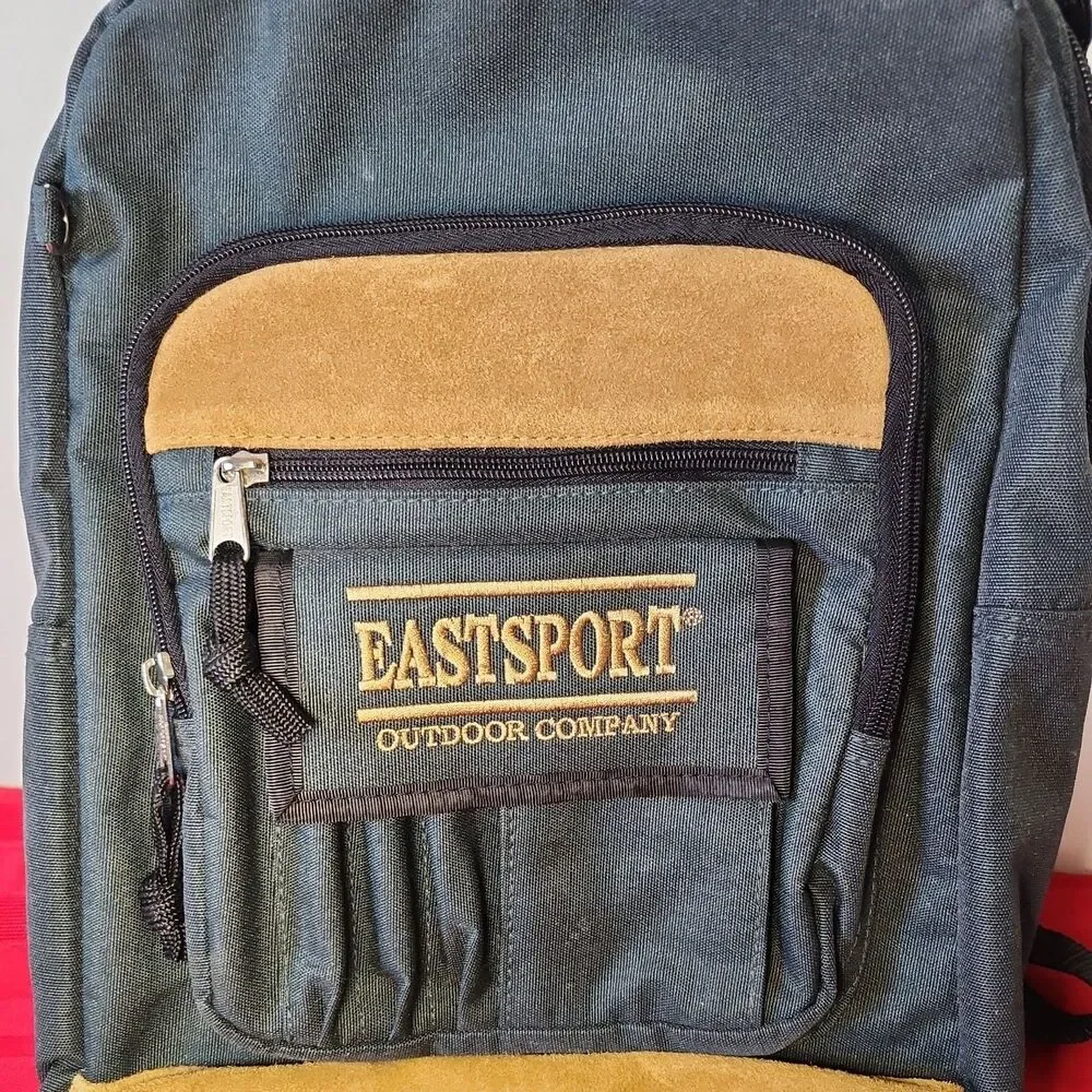 VTG 90s Eastsport Outdoor Company Backpack Black Canvas Suede Daypack Rare